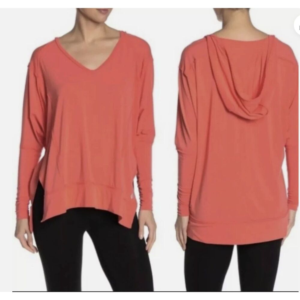 Women Free People Movement Soul Circle Hooded Shirt Atomic Orange Size Small